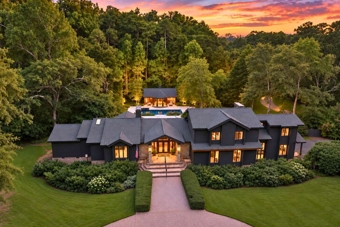 Front elevation at twilight