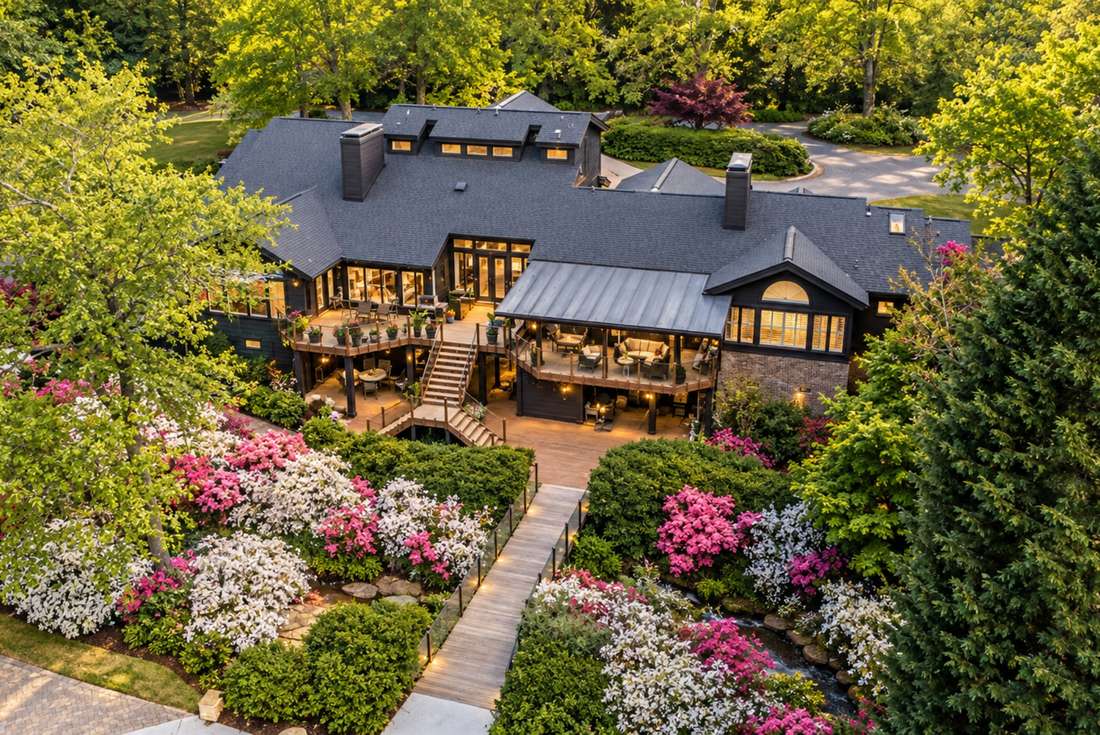 Aerial with the azaleas in bloom